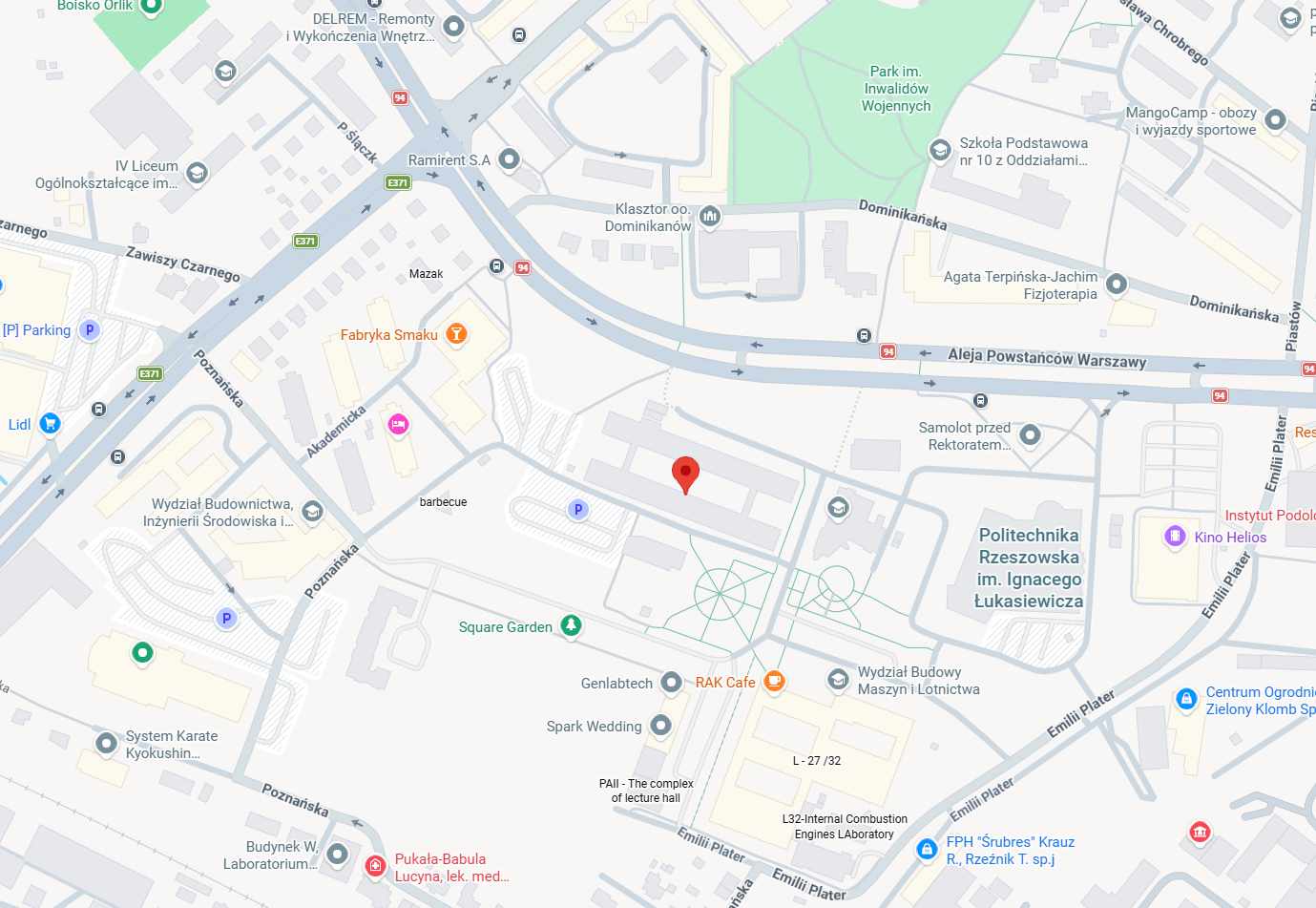 Mapa Rzeszowa z zaznaczonym miejscem konferencji
